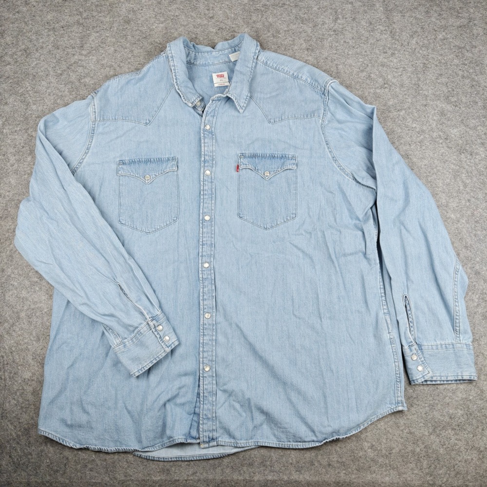 Levi's Men's 3XL Light Wash Denim / Chambray Western Pearl Snap Shirt Big & Tall